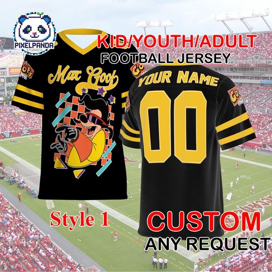 Discover Max Goof Football Jersey  Custom Name Number Shirt for Kids Youth Adult 90s Cartoon Disney Inspired Sports Top