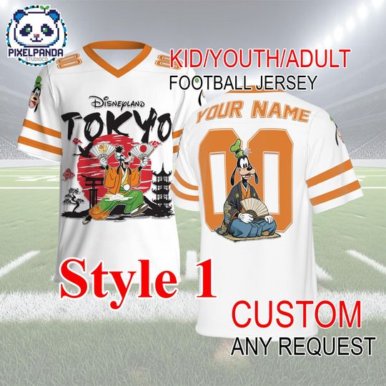 Discover Goofy Tokyo Football Jersey  Custom Name Number Shirt for Kids Youth Adult Japan Disney Family Trip Outfit