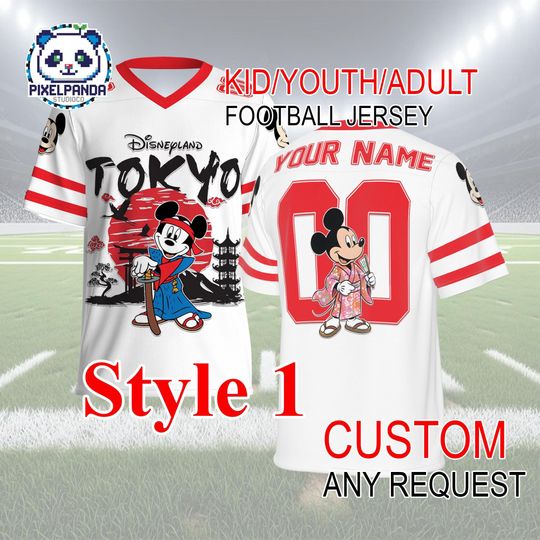 Discover Mickey Tokyo Football Jersey  Custom Name and Number Shirt for Kids Youth Adult Japan Travel Disney Outfit