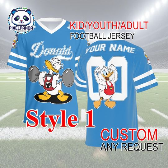Discover Donald Duck Sports Football Jersey  Custom Name and Number Shirt for Kids Youth Adult
