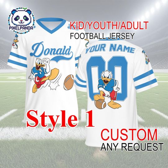 Discover Donald Duck Football Jersey Custom Name & Number  Personalized Sports Shirt for Kids Youth Adult