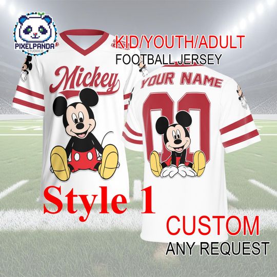 Discover Mickey Mouse Personalized Football Jersey  Custom Name and Number Shirt for Kids Youth Adult