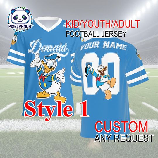 Discover Donald Duck Football Jersey  Custom Name Number Shirt for Kids Youth Adult