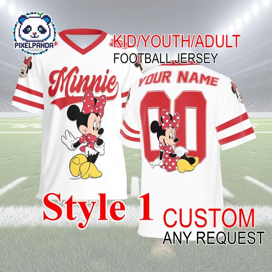 Discover Minnie Mouse Custom Football Jersey for Kids Youth Adult  Personalized Name & Number Sports Shirt