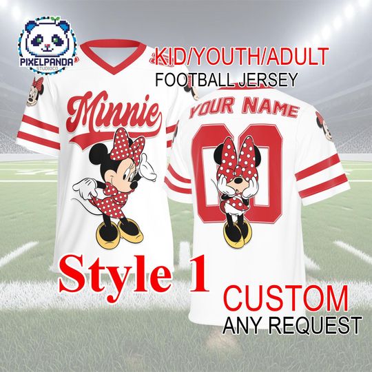 Discover Minnie Mouse Custom Football Jersey for Kids Youth Adult  Personalized Name and Number Sports Shirt