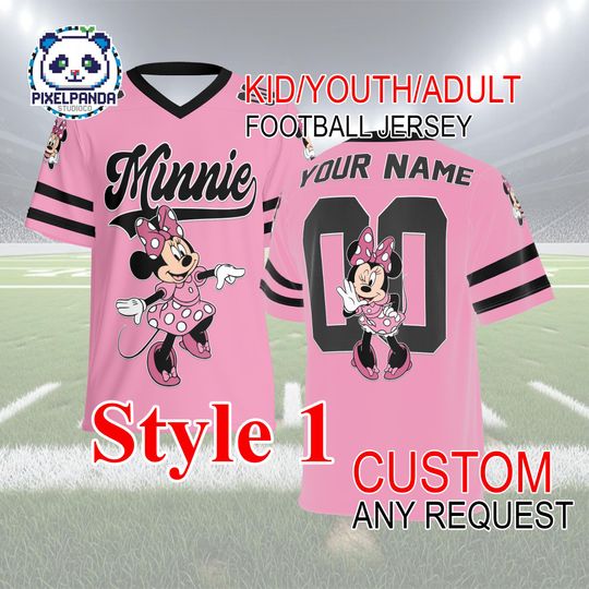 Discover Minnie Mouse Football Jersey Custom Name & Number  Kid Youth Adult Personalized Sports Shirt