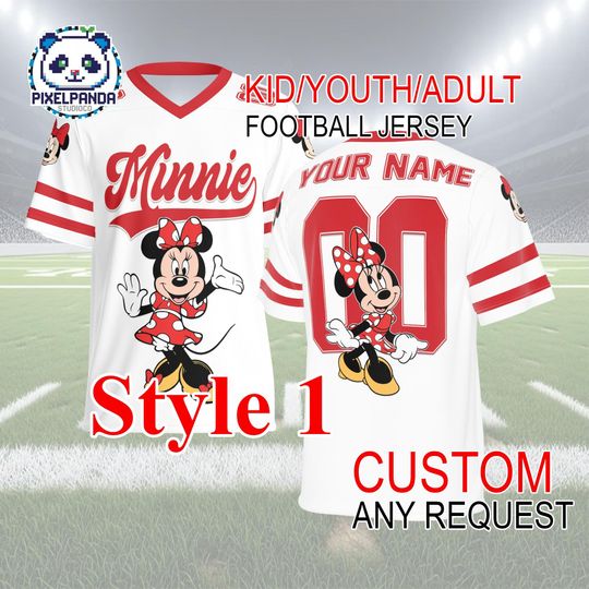 Discover Minnie Football Jersey  Custom Name & Number  Kid/Youth/Adult  Personalized Game Day Shirt