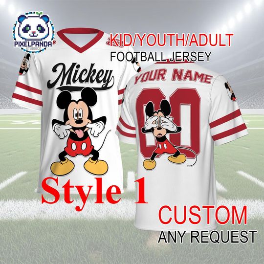 Discover Mickey Football Jersey Custom Name & Number  Kid Youth Adult Personalized Cartoon Game Day Shirt Gift