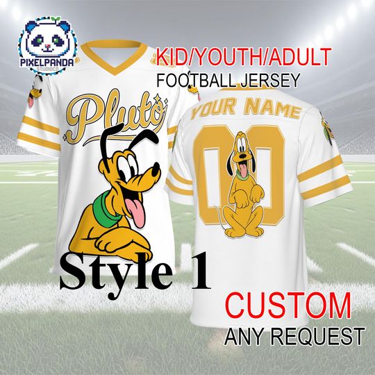 Discover Pluto Football Jersey Custom Name & Number  Disney Kid Youth Adult Personalized Game Day Shirt