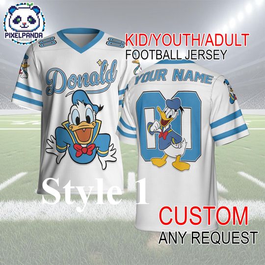 Discover Donald Duck Football Jersey Custom Name & Number  Disney Kid Youth Adult Personalized Game Day Shirt