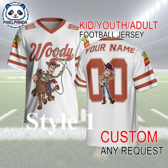 Discover Woody Toy Story Football Jersey Custom Name & Number  Kid Youth Adult Personalized Game Day Shirt
