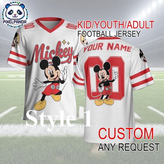 Discover Mickey Mouse Football Jersey Custom Name & Number  Disney Kid Youth Adult Personalized Game Day Shirt