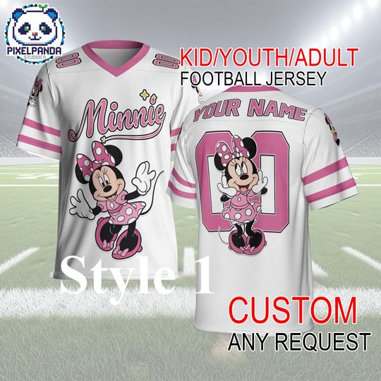 Discover Minnie Mouse Football Jersey Custom Name & Number  Disney Kid Youth Adult Personalized Game Day Shirt