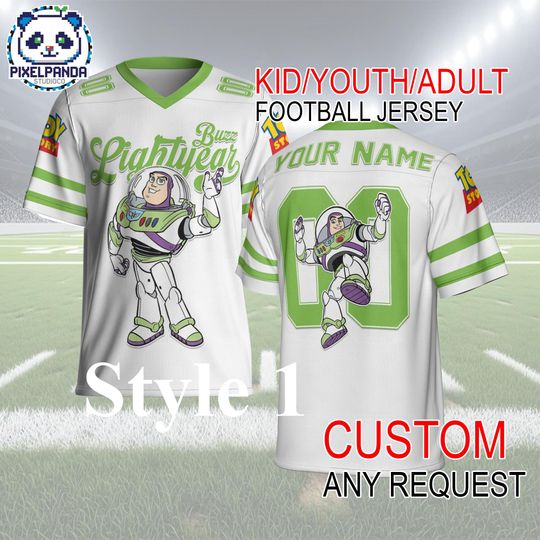 Discover Buzz Lightyear Football Jersey Custom Name & Number  Toy Story Kid Youth Adult Personalized Game Day Shirt