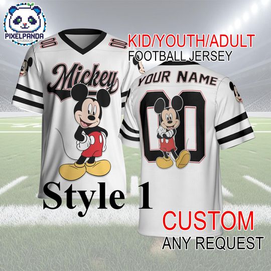 Discover Mickey Mouse Football Jersey Custom Name & Number  Disney Kid Youth Adult Personalized Game Day Shirt