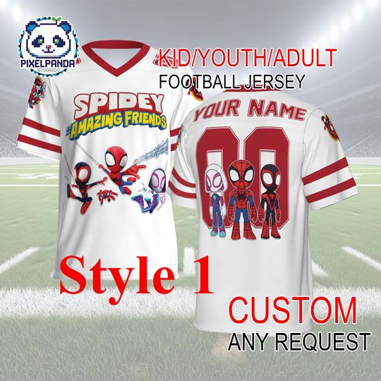 Discover Spidey And His Amazing Friends Football Jersey Custom Name & Number  Marvel Kids Youth Adult Game Day Shirt