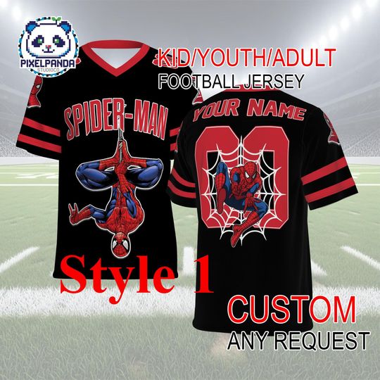 Discover Spider Man Football Jersey Custom Name & Number  Superhero Kid Youth Adult Personalized Game Day Shirt