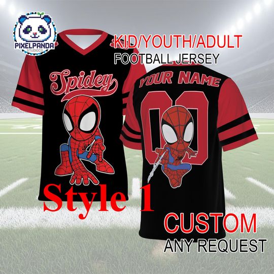 Discover Spidey Football Jersey Custom Name & Number  Superhero Kid Youth Adult Personalized Game Day Shirt