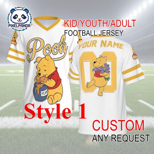 Discover Winnie the Pooh Football Jersey Custom Name & Number  Disney Kid Youth Adult Personalized Game Day Shirt