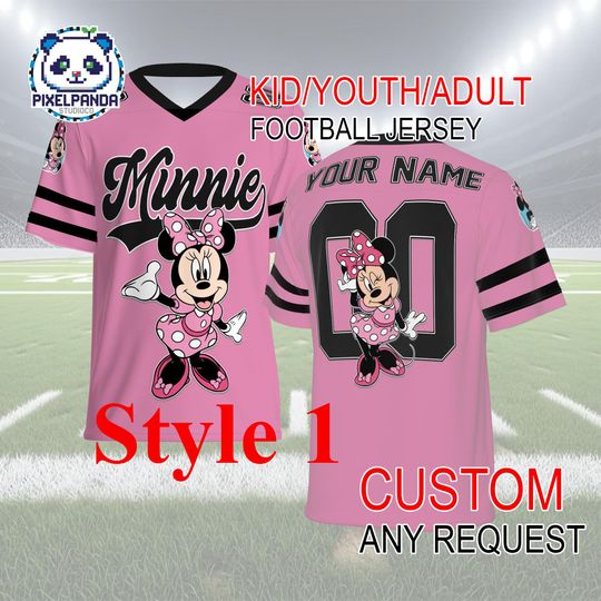 Discover Minnie Mouse Football Jersey Custom Name & Number  Disney Kid Youth Adult Personalized Game Day Shirt