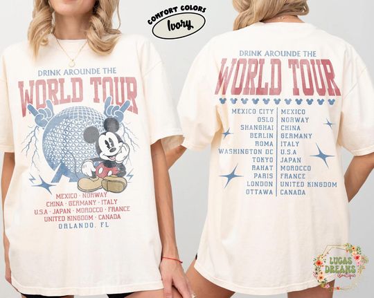 Discover Retro Epcot World Tour Double Sided T-Shirt, Drink Around The World, Disney World Epcot Shirt, 2026