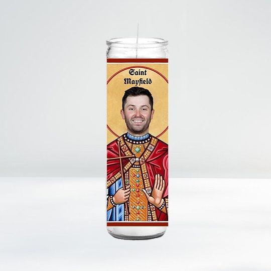 Discover Saint Mayfield Celebrity Prayer Candle | 8" Unscented | Funny Gift Idea