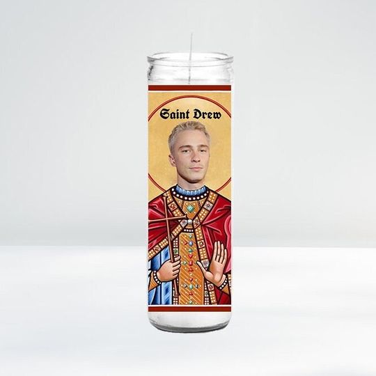 Discover Saint Drew Celebrity Prayer Candle | 8" Unscented | Funny Gift Idea