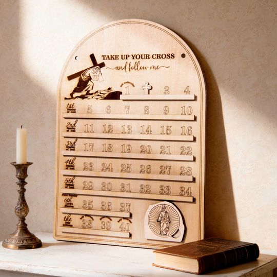 Discover Wooden Lent Calendar,Catholic Easter Countdown,easter decor,Christian Home Decor,Religious Easter Gift
