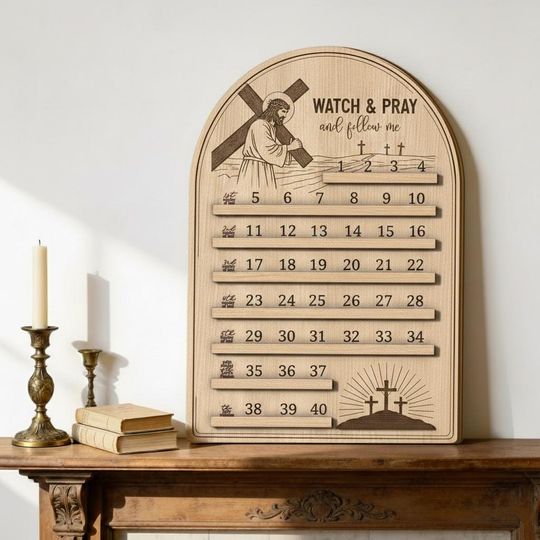 40 Days of Lent Wooden Calendar, Religious Easter Sacrifice Tracker, Catholic Family Countdown Decor, Jesus Christ Memorial Sign Gift