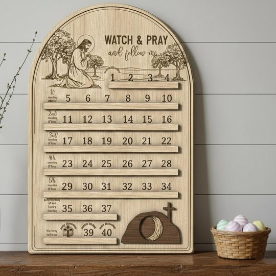 Catholic Lent Calendar Wooden Countdown, 40 Days of Sacrifice Tracker, Religious Easter Countdown, Faith Family Tradition Church School Gift
