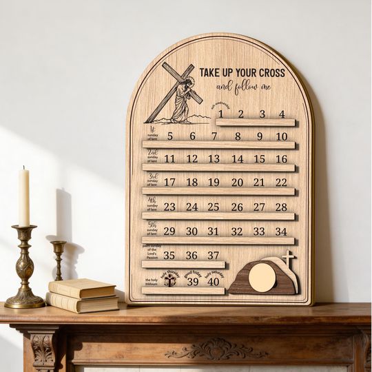 Wooden Lent Calendar, Catholic Easter Countdown, Christian Home Decor