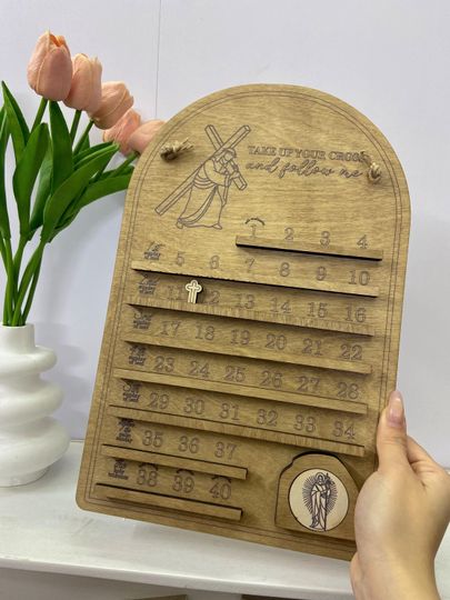 Wooden Lent Calendar, Catholic Easter Countdown, Christian Home Decor, 40 Days Walking With Christ Decor