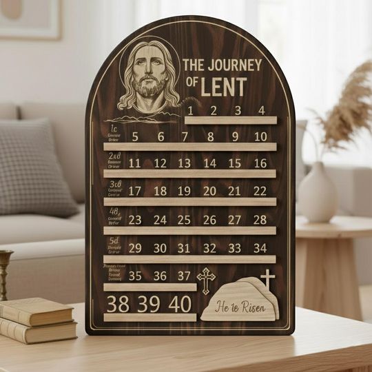 Discover Journey of Lent Wooden Calendar, 40 Days of Sacrifice Tracker, Religious Easter Countdown, Jesus Christ Memorial Sign, Catholic Family Gift