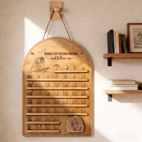 Wooden Lent Calendar,Catholic Easter Countdown,easter decor,Christian Home Decor,Religious Easter Gift