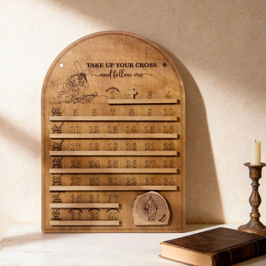 Wooden Lent Calendar,Catholic Easter Countdown,easter decor,Christian Home Decor,Religious Easter Gift
