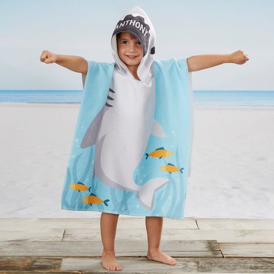 Shark Kids Poncho Beach Towel, Beach Towel, Gifts for Kids, Bath Towel, Birthday Gift, Summer Gift