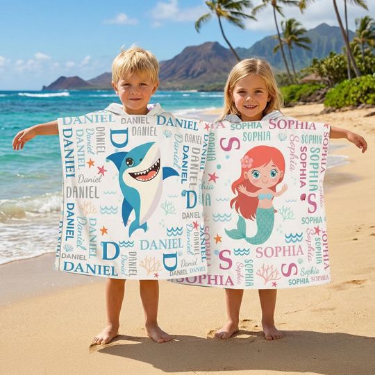 Personalized Kid Hooded Towel, Custom Kid Summer Vacation Towel, Daughter & Son Beach Towel, Toddler Pool Towel, Travel Gift For Grandkid