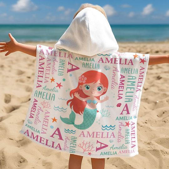 Personalized Kids Hooded Towel: Beachy Custom Name