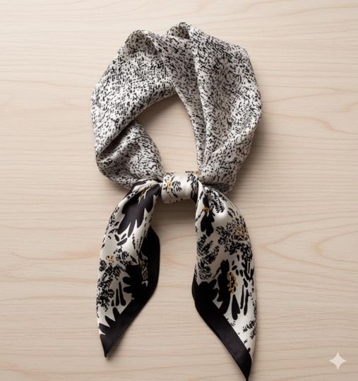Discover Silk Hair Scarf Satin Square Neck Scarf Black White Floral Print Elegant Head Wrap Minimalist Gift