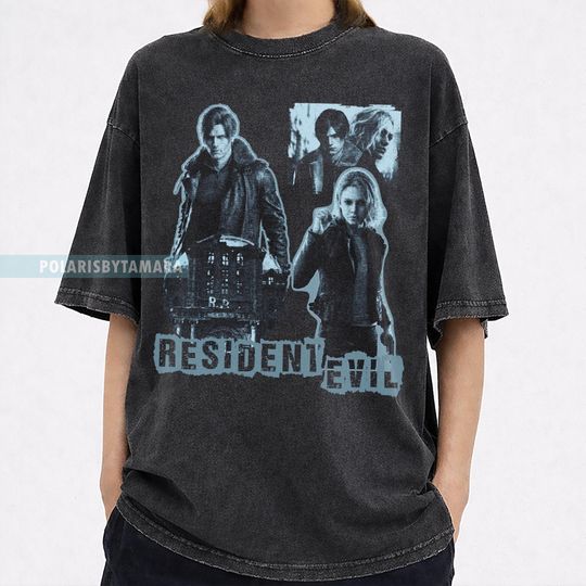 Discover Vintage Resident Evil Requiem T-Shirt with Leon Kennedy Retro 90s Gamer Design