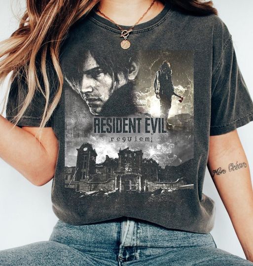 Discover Resident Evil Requiem T-Shirt, Vintage Distressed Leon Kennedy Fan Tee, Umbrella Corps Horror Game Shirt