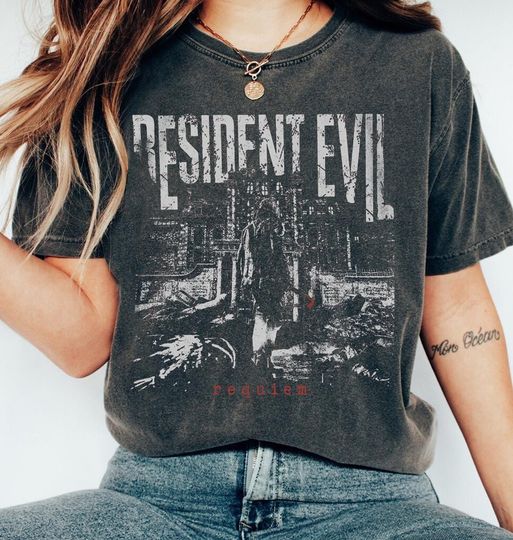 Vintage Resident Evil Requiem T-Shirt, Leon Kennedy Fan Tee, Umbrella Corps Horror Game Shirt
