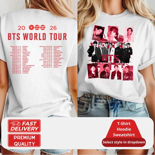 Discover Kpop World Tour 2026 Shirt, Concert Dates Back Print Tee, 7 Member Pop Group Fan Gift, Unisex Music Tour T-Shirt