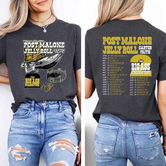 Discover Post Malone Jelly Roll Tour Comfort Color Shirt, Big Ass Stadium Tour 2026 Sweatshirt, Posty Merch, Posty Shirt, Country Music Tour