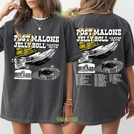Discover Post Malone Jelly Roll Big Ass Stadium 2026 Tour Shirt, Rap Music Tee, Double Sided