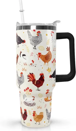 Discover 40 oz Chicken Tumbler with Handle, Lid, and Straw