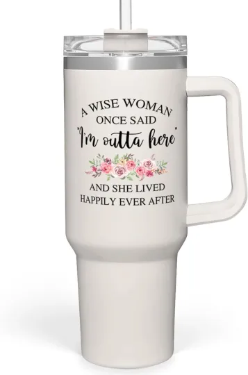 Discover 40 oz Stainless Steel Tumbler with Handle and Straw - Retirement Gift for Women