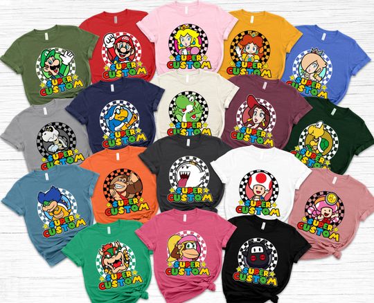 Discover Custom Name Mario Shirt, Mario Gaming Shirt, Personalized Mario And Friends Gaming Matching Family Shirt, Custom Mario Shirt