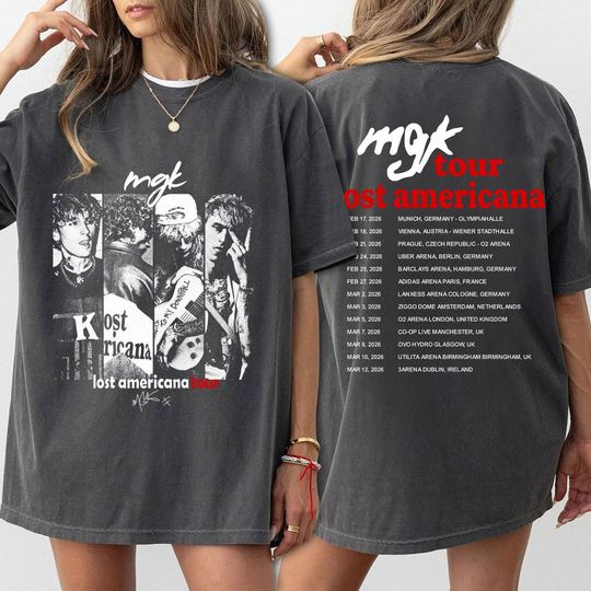 Discover MGK Lost Americana Tour 2026 Shirt, Machine Gun Kelly Europe Tour Tee, MGK Concert Merch, Retro Music Fan Gift, Unisex Comfort Colors Shirt