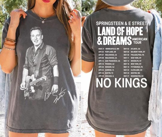 Discover Bruce Springsteen And E Street Band Land of Hope and Dreams Tour 2026 Shirt, Unisex Vintage Rock Tour Dates Graphic Merch Tee, 2 Sided Shirt